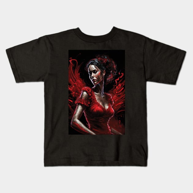 Captivating Tango: The Seduction of a Woman in Red Kids T-Shirt by PixelProphets